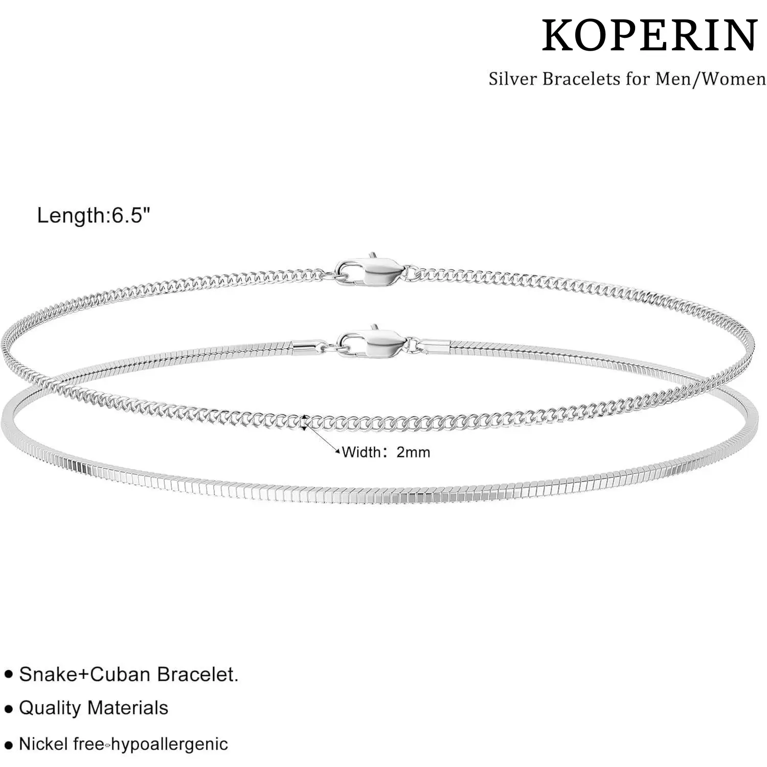 Figaro & Snake Box Bracelets for Men Cuban Chain 6.5/7/7.5/8/8.5/9 Inch Unisex Jewelry Men's Gift for Fashion
