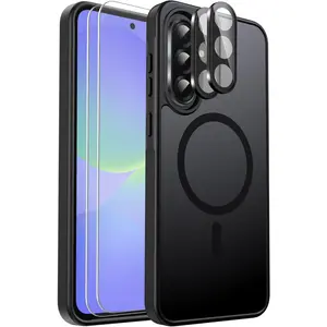 for Samsung Galaxy A36 5G Phone Case Magnetic Shockproof, [Fit for MagSafe] [Glass Screen Protector + Camera Lens Protector] Translucent Anti-Fingerprint (Black)
