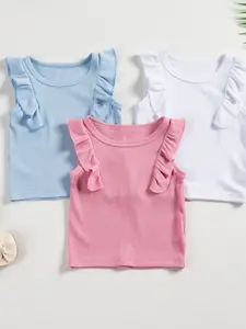 3pcs Summer Baby Girl Tops Plain Vests Toddler Clothing Round Neck Sleeveless Fashion Versatile