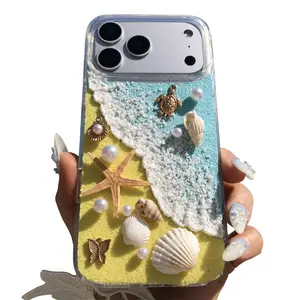 Handmade Beach Shell Phone Case for iPhone 17 16 15 14 13 12 11 Pro Max, Soft Tpu Durable Anti-Slip Back Cover Protector, Summer Coastal Protection