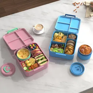 Nifogo Bento Lunch Box with 8oz Soup Thermos 4 Compartment Insulated Hot Food Jar for Kids Non BPA Leakproof Lunch Containers Mermaid Design Portable Reusable School Travel Picnic Food Container Set