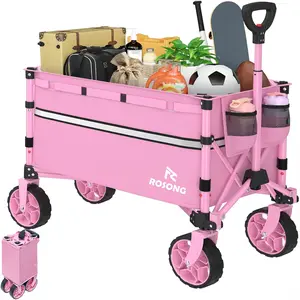 Collapsible Wagon Cart with Wheels Foldable - Folding Utility Heavy Duty Wagons Carts for Grocery Sports Garden Shopping Camping Wheelbarrows (Pink, 120L)