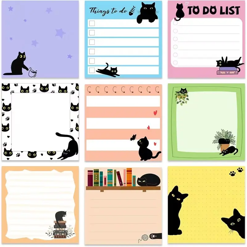 Cute Cartoon Design Sticky Notes, 9 Sheets, Self-Adhesive, Organizing, Office Decor, Perfect Gift for Students, Teachers, Meetings ()
