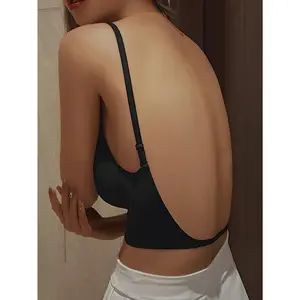 Women's Sexy Backless Push-Up Bra - High Support Seamless Wire-Free Design with Removable Pads, 75% Nylon/25% Elastane Blend, Hand Wash Only for Everyday & Special Occasions
