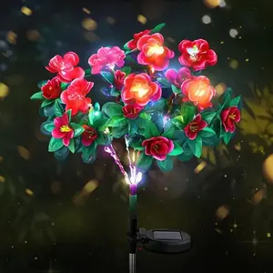 LED Solar Light Waterproof Azalea Solar Flowers Lamp, Outdoor Decorative for Garden Yard Lawn Path Lighting, Holiday Wedding Decor