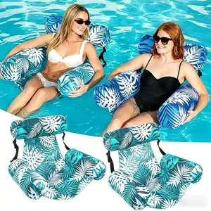 2PCS Pool Hammock Floating Lounger, 4-in-1 Inflatable Water Chair with Tropical Leaf Print, Ideal for Relaxation & Summer Fun