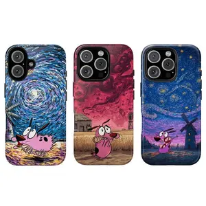 Courage the Cowardly Dog Starry Night Mashup Phone Case,for iPhone 16 15 14 13 12 11 17Pro Max,for Samsung S25 S24 S23 S22 Ultra,Gift For Fans,Protective Cover Christmasbirthday Gift