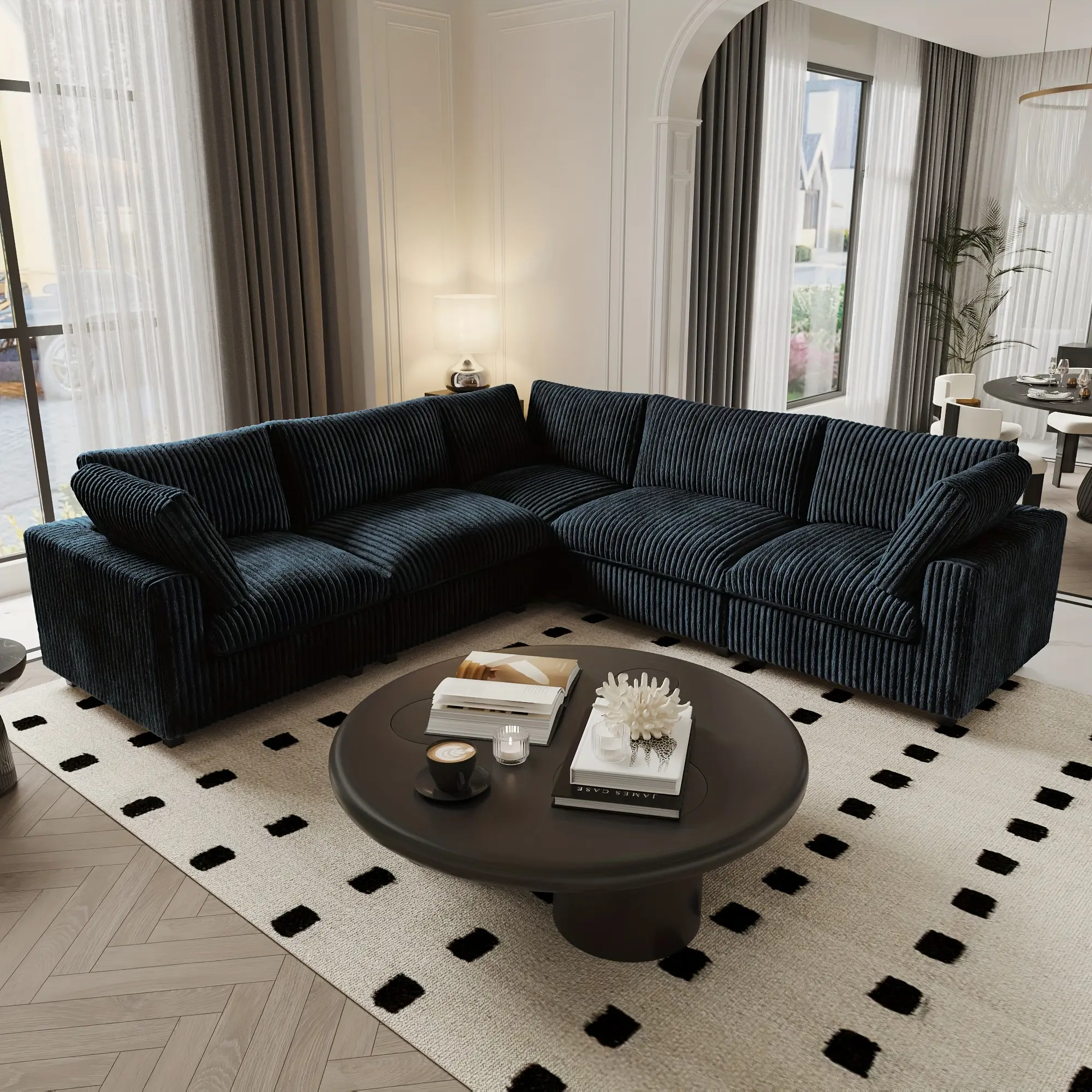 157" Cloud Modular Couches for Living Room, Convertible Sectional Couch, Modern Deep Seat Sleeper Sofa, Sofa Covers Removable, Fluffy Sofas with Chaise Ottomans for Party Apartment
