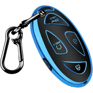 Suitable for Hyundai Kona Keychain Cover, Suitable for Hyundai Ioniq 6 Grandeur GN7 KONA Elantra Sonata Tucson 2023 2024 2025 Santa Fe Smart Key Protective Cover with Keychain (Blue, 5 Buttons)