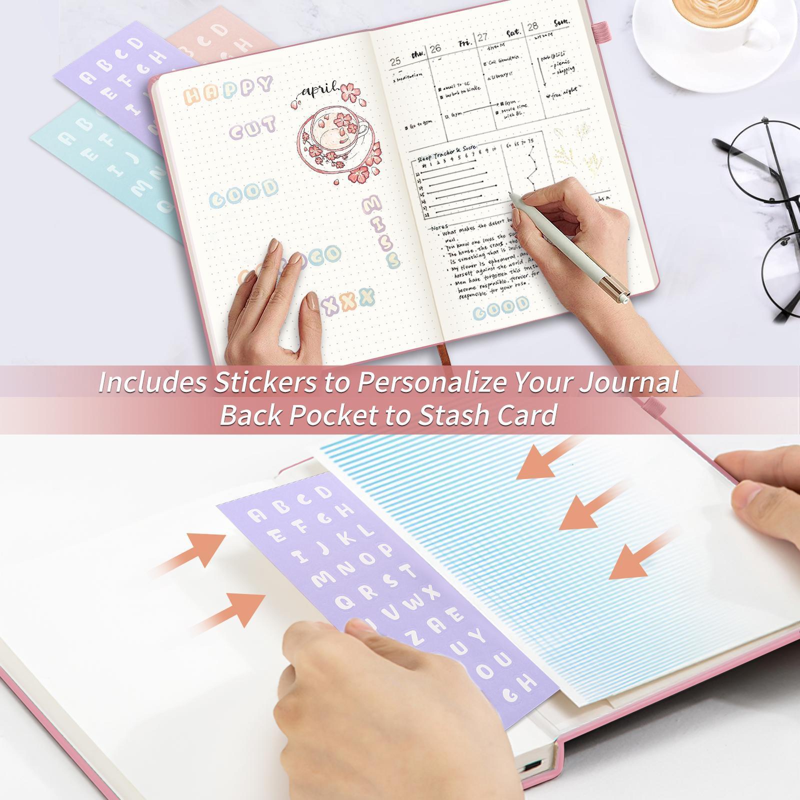 Dotted Journal Bullet Notebooks with Pen Loop, Hardcover Leather Notebook, 100Gsm Premium Thick Paper with Inner Pocket, Stickers, A5, 5.7 x 8.3 inches, Best Gift Dotted Journal Bullet Notebooks with Pen Loop, Hardcover Leather Notebook, 100Gsm Premium Thick Paper with Inner Pocket, Stickers, A5, 5.7 x 8.3 inches, Best Gift