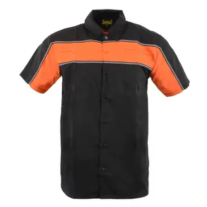 Black and Orange Button Up Heavy-Duty Work Shirt for Men's, Classic Mechanic Work Shirt