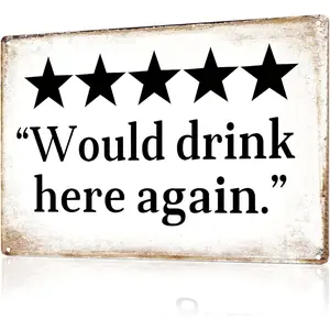Funny Metal Beer Sign - "Would Drink Here Again"Vintage Tin Sign for Bars, Man Cave & Garage Decor - 7.9x11.8in (20x30cm) Wall Art - Gifts for Men, Home Pub, Basement, Garage