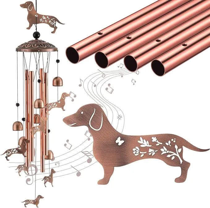 Dachshund Dog Wind Chimes 36 Inch Metal Windchimes with 4 Aluminum Tubes for Pet Memorial and Garden Patio Decor