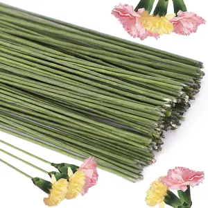 100 Pack Floral Wire 18 Gauge Crafts Florist Wire Stems Diameter 0.05In Green Flower Stems for Flower Arrangement Supplies Crafts Bouquet Stem Wreath Making (14 Inch)