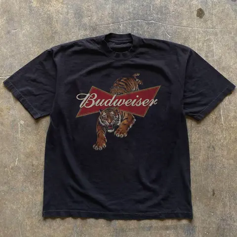 Vintage Style Budweiser Tiger Graphic Tee Womenswear Top