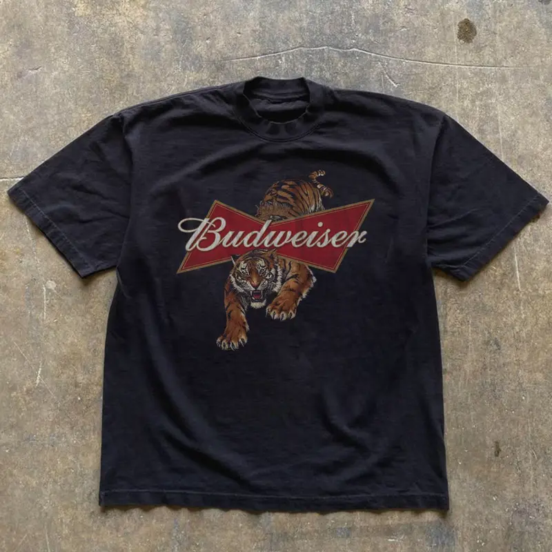 Vintage Style Budweiser Tiger Graphic Tee Womenswear Top