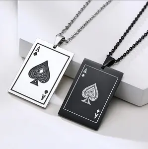 Men's Lucky Ace Of Spades Stainless Steel Poker Pendant Necklace
