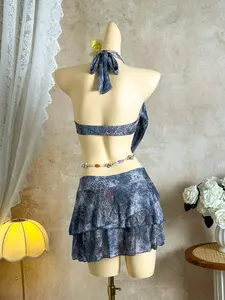 Women's Elegant Strapless Tie-Dye Bikini Set with Ruffle Hem Skirt, Fashion Beach, Perfect for Summer Beach and Pool Parties