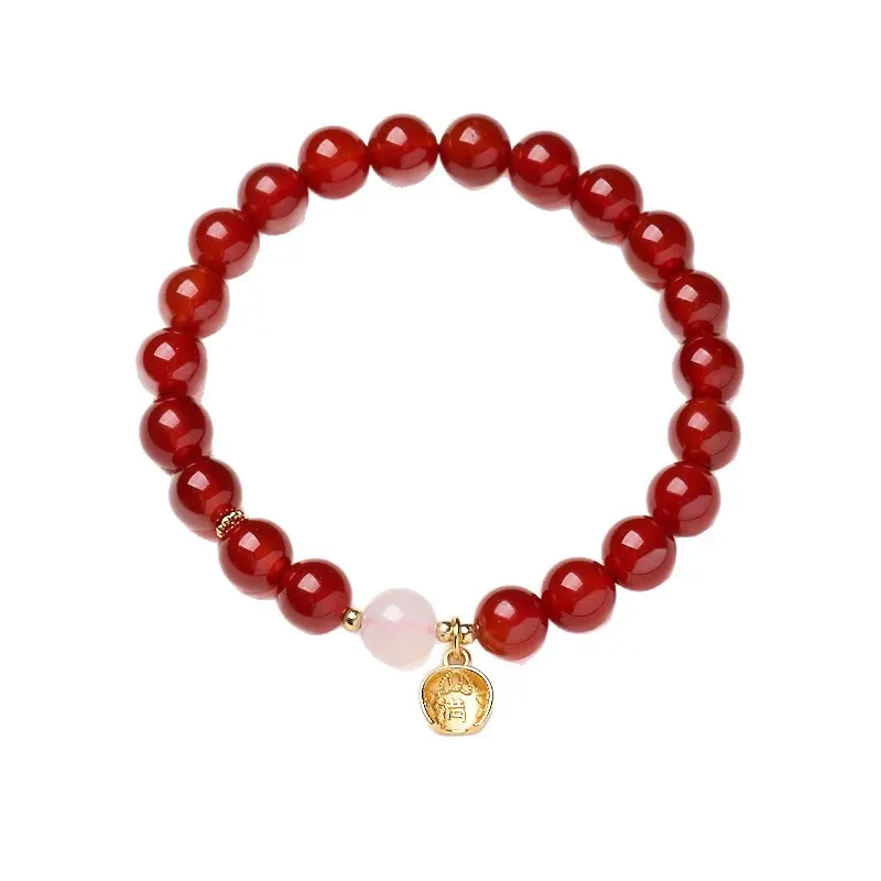 Red Agate & Clear Quartz Beads Protection Bracelet Unisex Halloween Christmas Versatile Elegant Jewelry for Men & Women