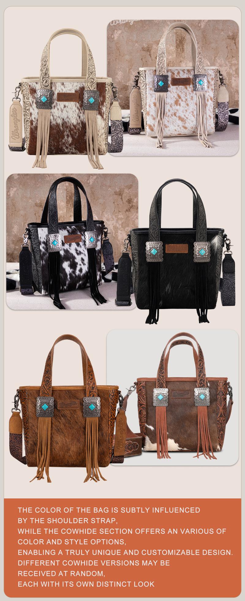 Wrangler Cowhide Top-Handle Tote Bag Western Tooling Handbag With Turquoise Stone Concho-Fall Fashion