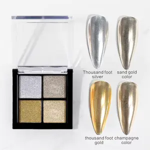 One four color solid magic mirror powder metal color nail mirror glitter powder nail polish gel polishing holographic color super bright metal mirror nail powder for nail salon DIY nail，Holiday haul-Christmas gift