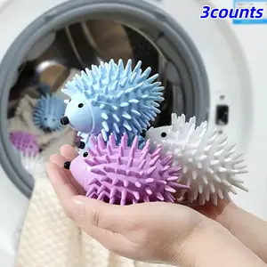 3pcs Reusable Hedgehog Laundry Balls, Laundry Products, Washer & Dryer Friendly, Anti-Tangle, Wrinkle-Free, Soft Cleaning, Fun Design, Durable Plastic, Textured Surface