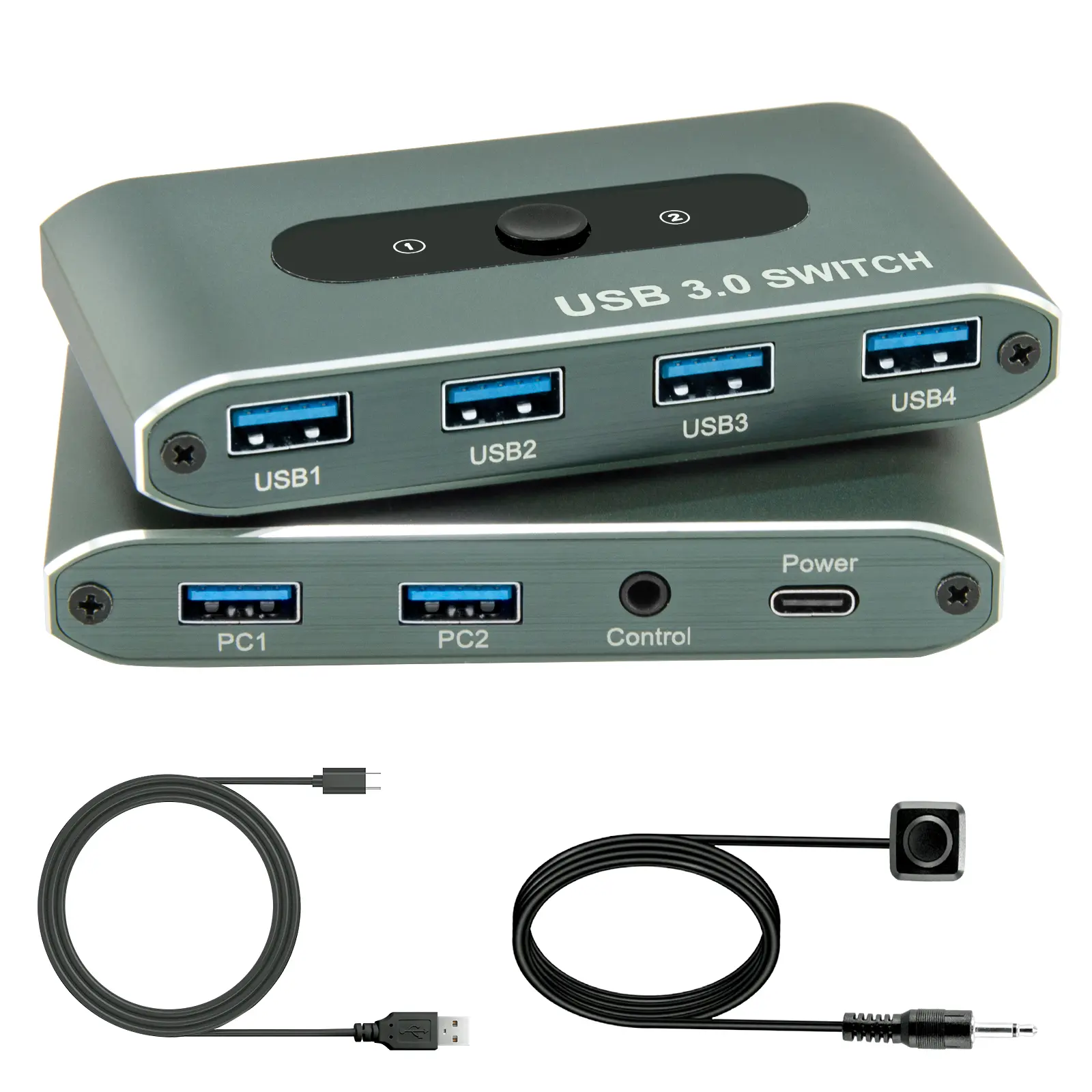 Rectangular USB 3.0 4-Port Sharing Switcher (U3-204A) with Remote Control, 5Gbps Speed Hub for 2 PCs, Plug & Play, Compatible with Windows/Mac/Linux, Local Stock
