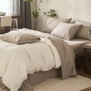 6-  Size 108" x 102" Bedding Set - Fitted Sheet, Flat Sheet & 4 Pillowcases with 17" Deep Pocket,Soft Breathable Bed Sheets for Cozy Sleep,Linen Grey