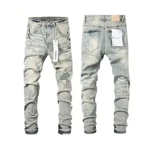 Men's Light Luxury Cowboy High Street Piercing Small Foot Slimming Jeans pocket denim jean