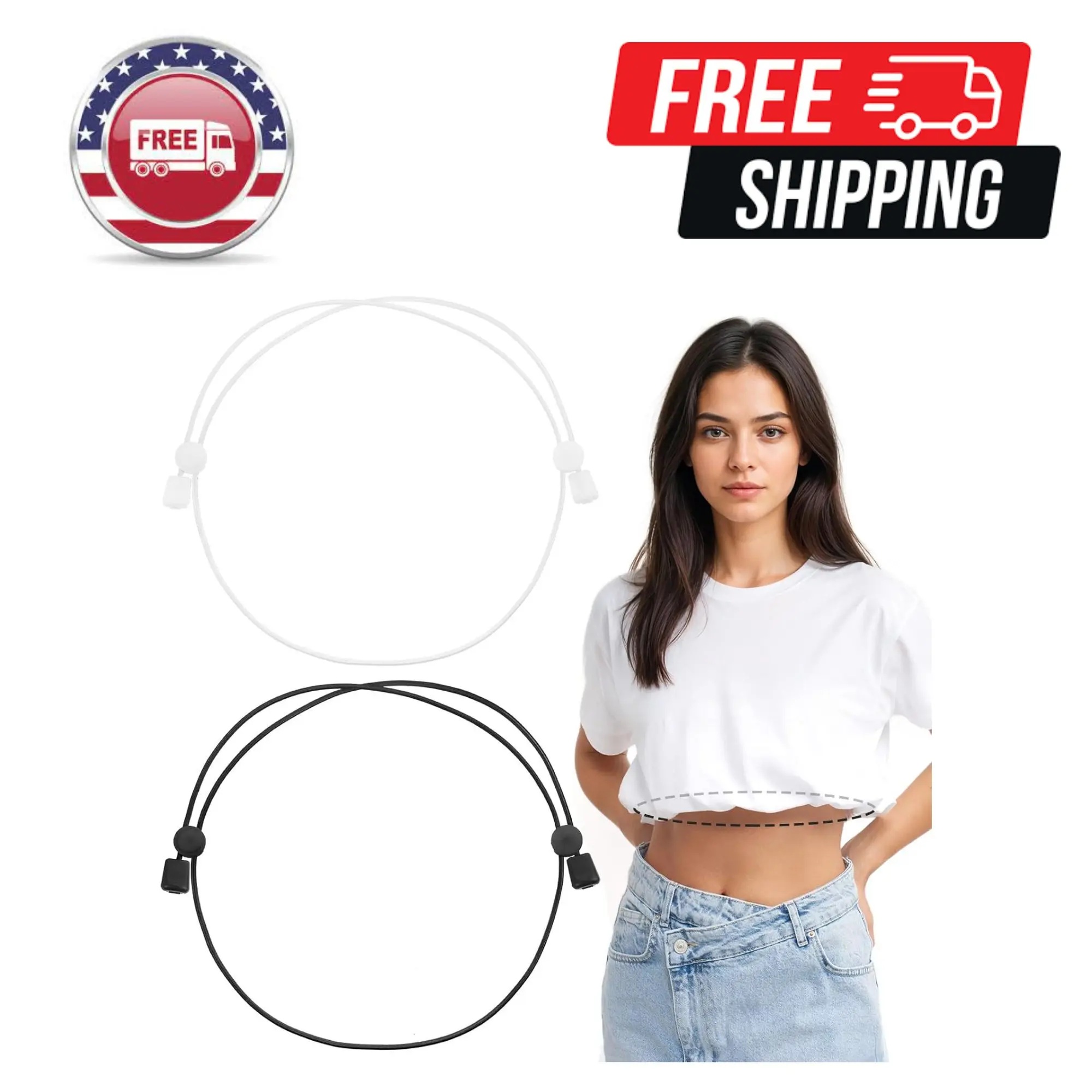 2Pcs Shirt Tuck Band Women, Adjustable Tool for Sweater and Shirts  Black+White