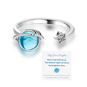 Dainty CZ Rotatable Planet Star Ring - Anxiety Fidget Spinner for Stress Relief, Adjustable Fit Encouragement Teen Girl Gifts, Fashion Costume Jewelry Accessory