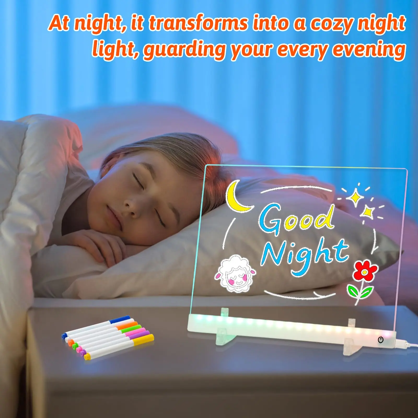LED children's drawing board, LED notepad, acrylic dry-wiping board, adjustable stand, illuminated message board for office and home use