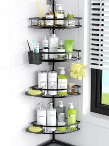 Corner Shower Caddy Standing: 4-tier Rustproof Shower Organizer Shelf - Floor Shower Corner Shelf Rack Stand for Bathroom Black
