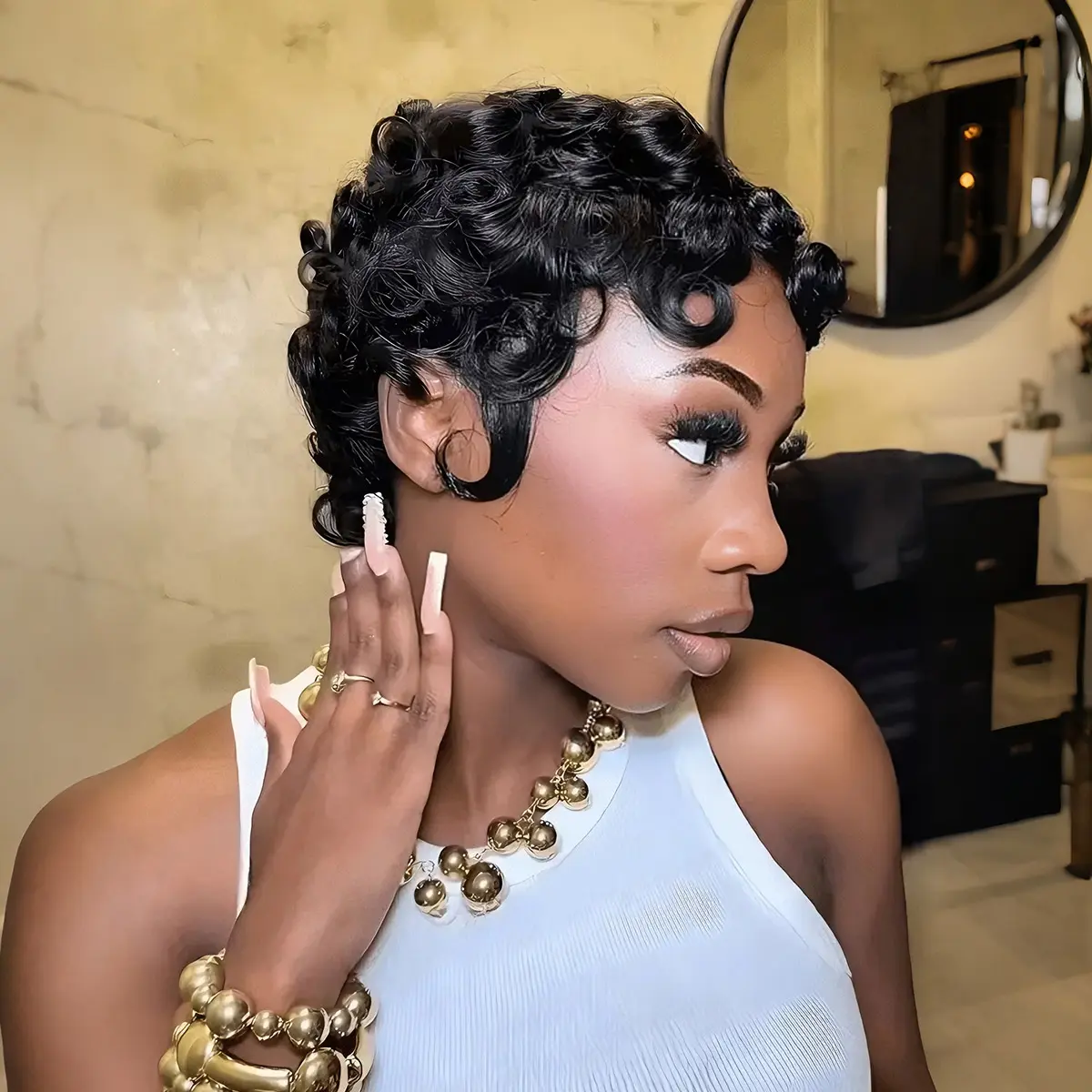 OQ HAIR Pixie Wig Short Curly Human Hair Wigs Full Machine Made Human Hair Wigs Pre-Styled For Women Beginner Friendly