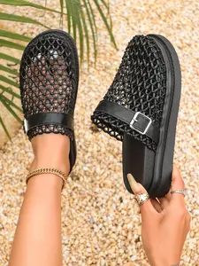Women's Square Toe Thick Sole Slip-On Sandals, Thick Soled Mules, Platform Sandals, Vintage Casual Style, Commuter Vacation Versatile Shoes, Comfortable Summer Footwear