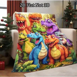 Soft Funny Throw Blanket 2D Cartoon Dinosaur Pattern Plush Blanket Warm Throw Christmas Gifts Air-conditioned Room Warm Nap Home Office Cozy Flannel Fabric