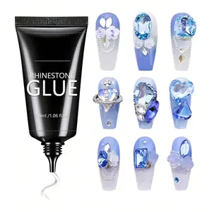GLOZ Super Strong Rhinestone Nail Glue UV Cured Adhesive for Flat Gems Diamonds Long Lasting Non-Falling Nail Art Gel for Salon & DIY Manicure 30ML