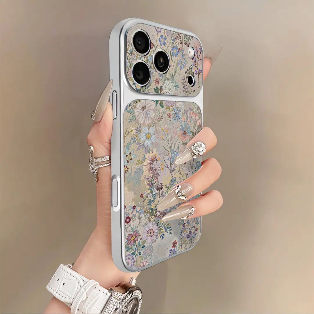 Genuine Lambskin Smartphone Casing - Floral Wildflower Design, Wrist Strap, Anti-Scratch, Compatible with iPhone 13 Pro,14,15,16,17 Pro Max (Handheld Cellphone Devices Accessories), Cover