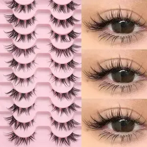 Natural Invisible Transparent Band Fluffy False Eyelashes, Reusable Angled Winged Lashes, Perfect for Beginners, Daily Date, Party Use