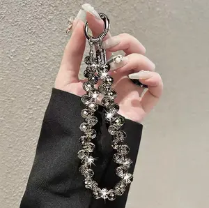 TENOC Beaded Phone Wrist Strap, Cellphone Lanyard Chain, Sparkling Wristlet Bracelet for Women, Black