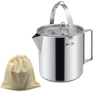 Camping Tea Kettle, Portable 1.2L Coffee Pot, Outdoors Camping Pot, with Handles and with Lids for Camping Hiking Picnic Camping, Backpacking, Silver