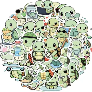 Cute Turtle Pattern Sticker, 50pcs/set Waterproof Self Adhesive Decor Paper, Decor Sticker for Gift Greeting Card Water Bottle Laptop Phone, Ornaments