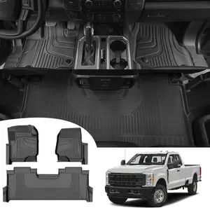 AOMSAZTO 3Pcs Floor Mats For 2017-2025 Ford F-250/F-350/F-450/F-550 SuperCrew Cab - 1st and 2nd Row All Weather Floor Liners for F250 / F350 / F450 / F550 SuperDuty Crew Cab with Storage Box Car Interior Accessory Car Interior Kit, Car Floor Mat