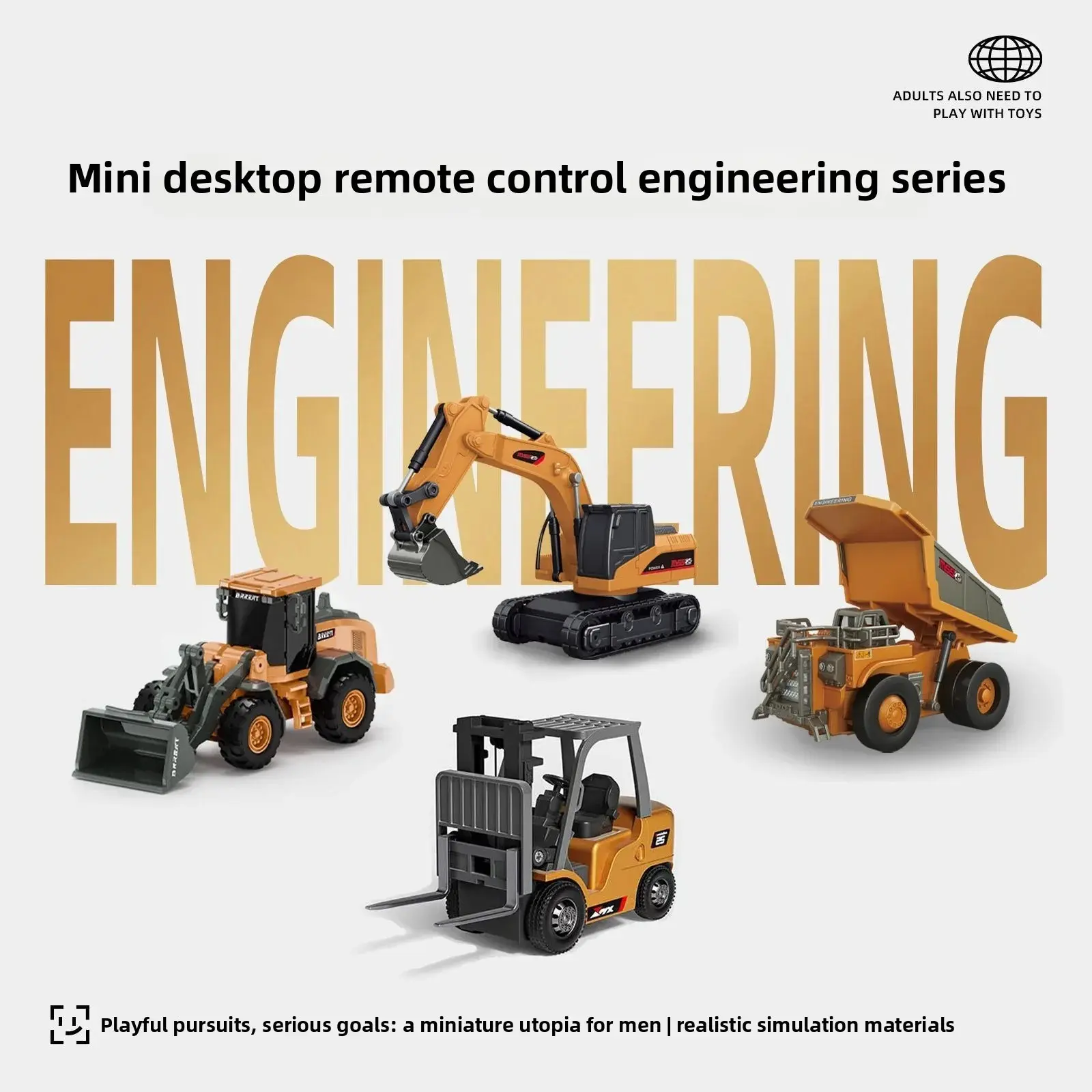 1:64 Metal RC Engineering Car Set, Mining Truck Excavator Forklift Heavy-Duty Die-Cast Model Display Toy for Kids Adults