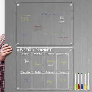 A set of transparent dry-erase calendar and 5 colored markers, suitable for refrigerators and smooth surfaces, weekly calendar and transparent whiteboard, reusable whiteboard calendar, Wall calendar planner