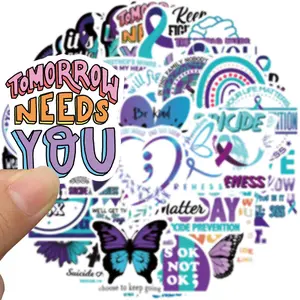 Suicide Awareness Sticker, 50pcs/set Suicide Prevention Sticker, Waterproof Vinyl Decals Sticker for Water Bottles Laptop Luggage Journaling