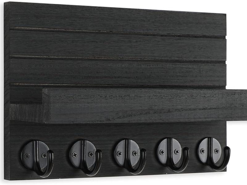 Wall Key Rack, Decorative Key and Mail Rack with Shelf with Large Key Hook for Hanging Bags, Coats, Umbrellas - Paulownia Wood Key Rack with Mounting Hardware (9.8" W x 6.7" H x 4.2" D) Shelves Dog