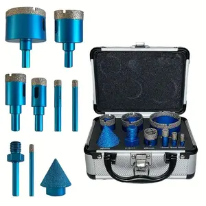 9pcs Set of Brazed Dry Diamond Drilling Bits for Ceramic Tiles Granite Marble, Includes 6-50Mm Chamfering Tool and Hex Shank, Compatible with Electric Drills