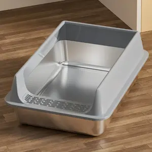 Cat litter box with a removable lid, splash-proof design, rectangular tray, modern style for easy cleaning, suitable for multi-cat households and large cat breeds, durable and hygienic, covered pet cat litter box, Enclosed litter box