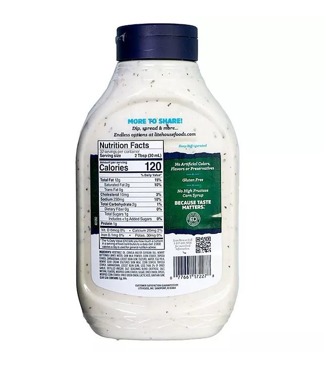 Litehouse Homestyle Ranch Dressing & Dip 32 fl oz Party Size No Artificial Colors Flavors or Preservatives